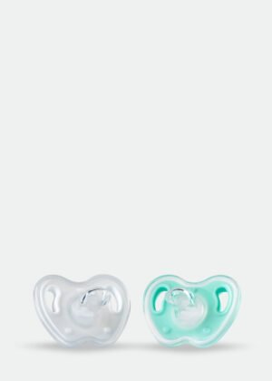 T0003 6-18 M  Fully Silicone Pacifier Round Shape Nipple - Aqua and white